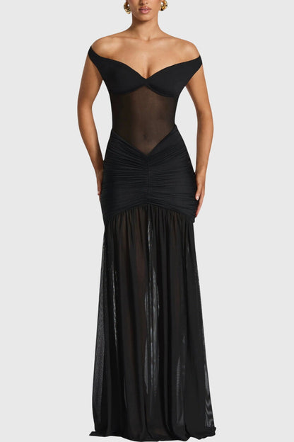 Vestidos de seda largos con escote profundo y pliegues elegantes