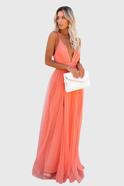 Vestido maxi sin mangas de tul