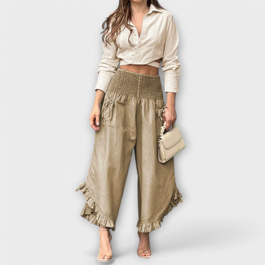 Pantalones de lino holgados con pliegues de tendencia
