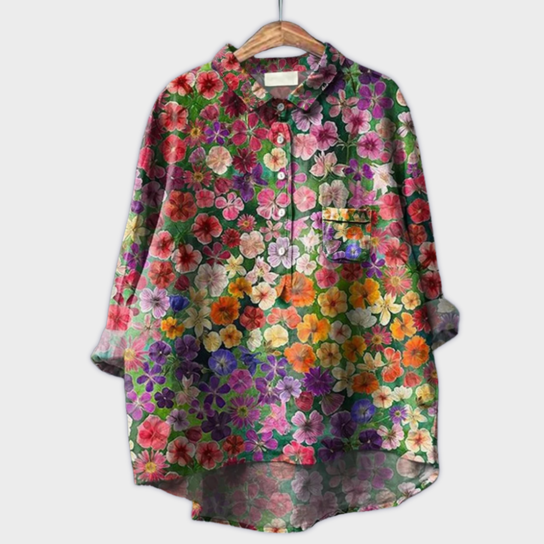 Camisa para mujer hecha a mano con diseño floral