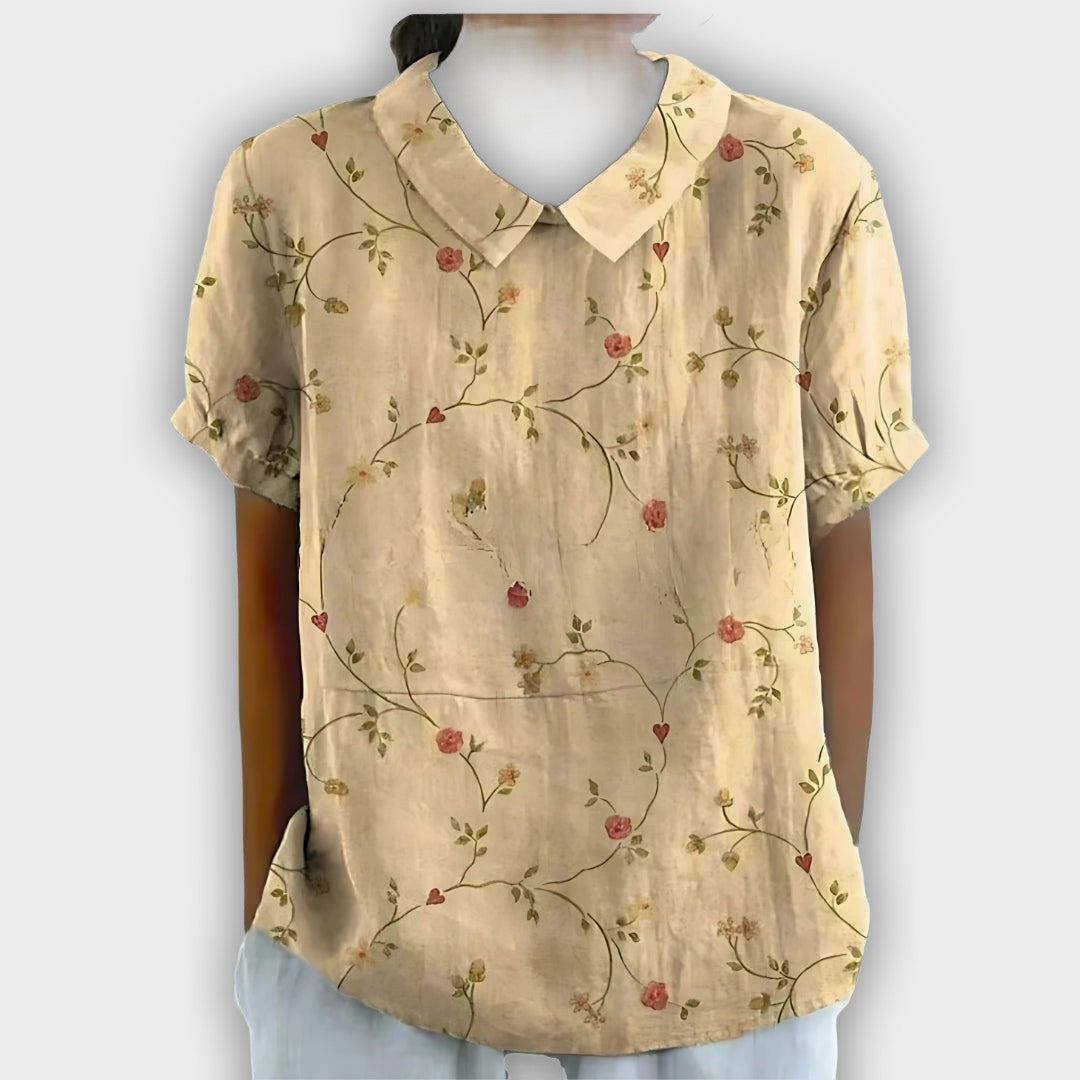 Camisa de lino floral para mujer