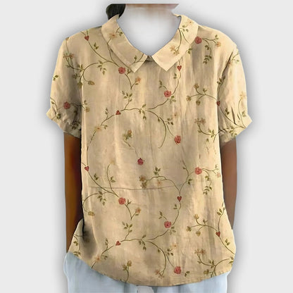Camisa de lino floral para mujer