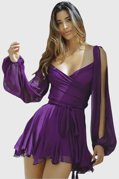 Vestidos mini con escote en V y mangas ligeras