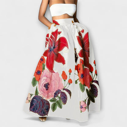 Falda maxi de talle alto con estampado floral