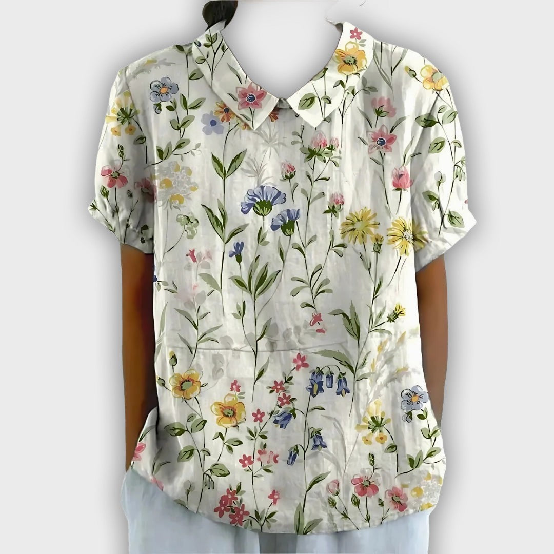 Camisa de lino floral para mujer