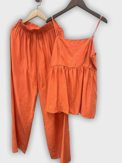 Conjunto de verano de dos piezas con top y pantalones anchos estilo elegante y relajado