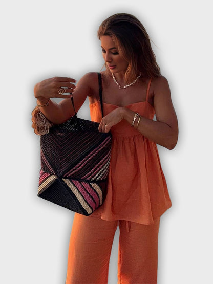 Conjunto de verano de dos piezas con top y pantalones anchos estilo elegante y relajado