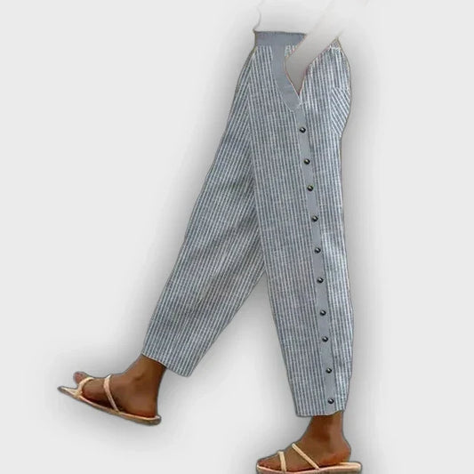 Pantalones ligeros de lino con rayas cómodos y a la moda
