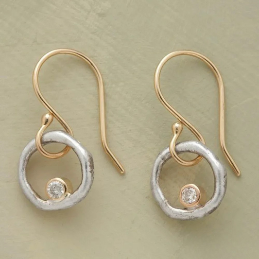 Pendientes vintage en oro y plata con circonita
