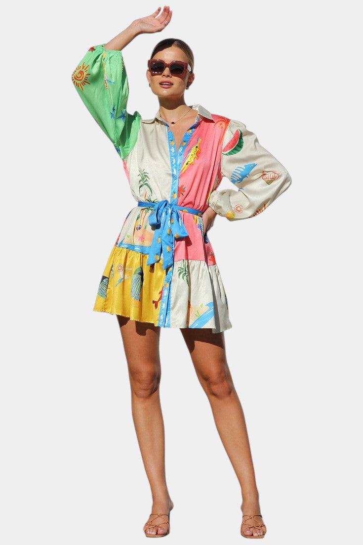Vestido mini estampado colorido Fallon