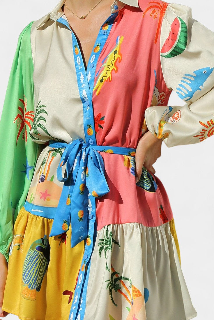 Vestido mini estampado colorido Fallon