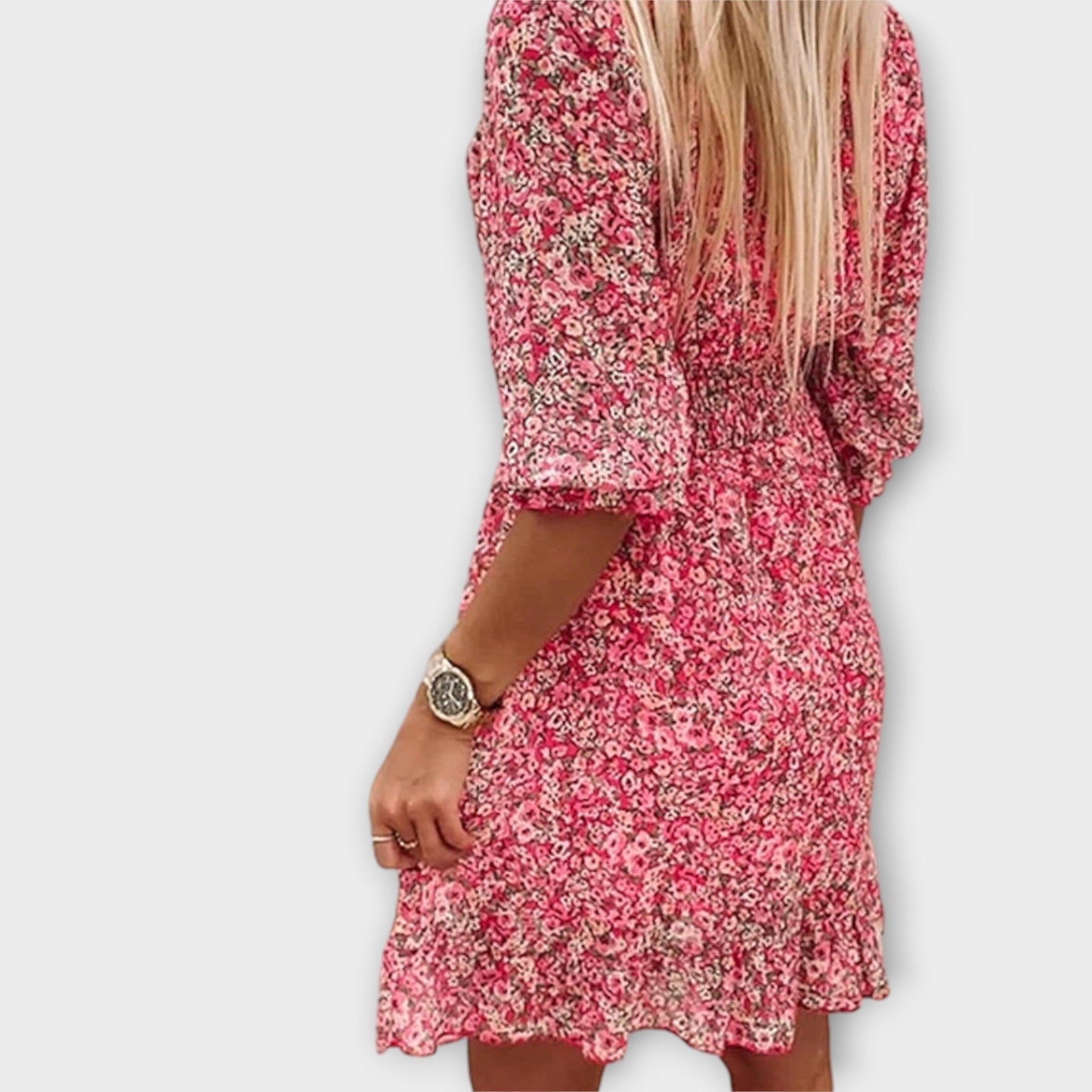Vestido floral con mangas abullonadas para mujer