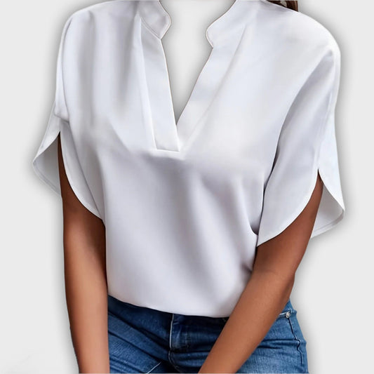 Camisa elegante de algodón y poliéster para mujer manga corta