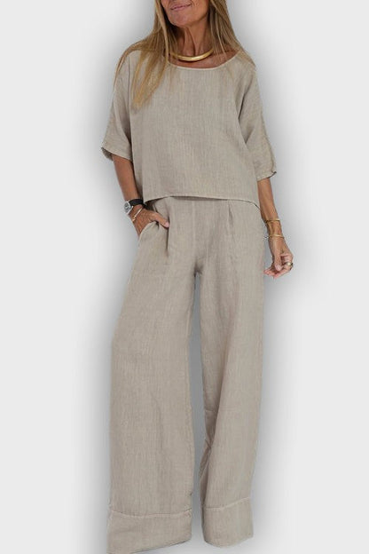 Conjunto elegante de dos piezas en algodón y lino para mujer