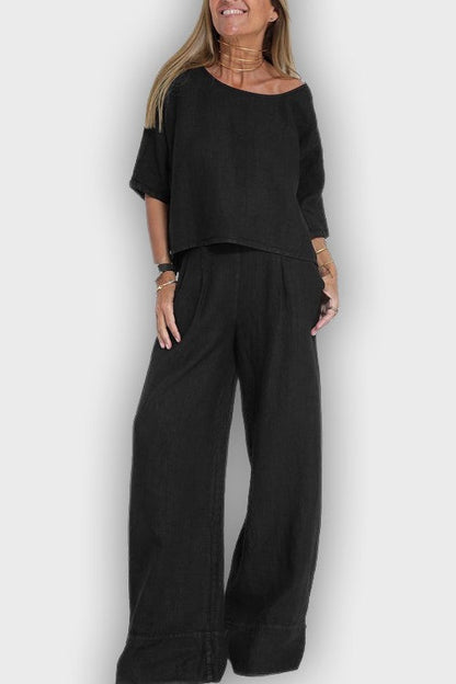 Conjunto elegante de dos piezas en algodón y lino para mujer