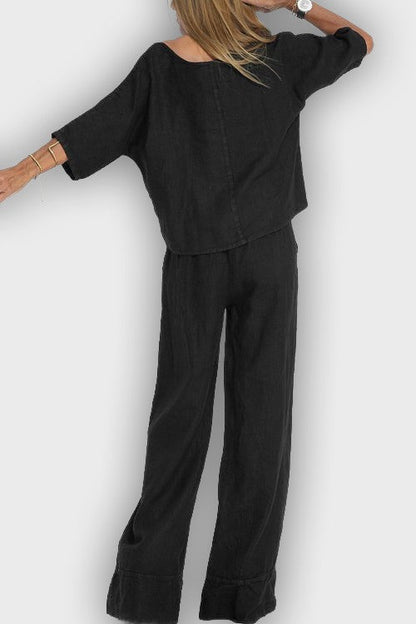 Conjunto elegante de dos piezas en algodón y lino para mujer