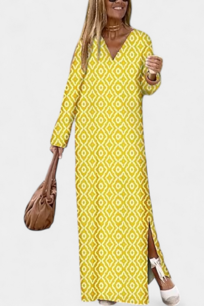 Vestido largo Brisa geométrico con abertura y escote en V