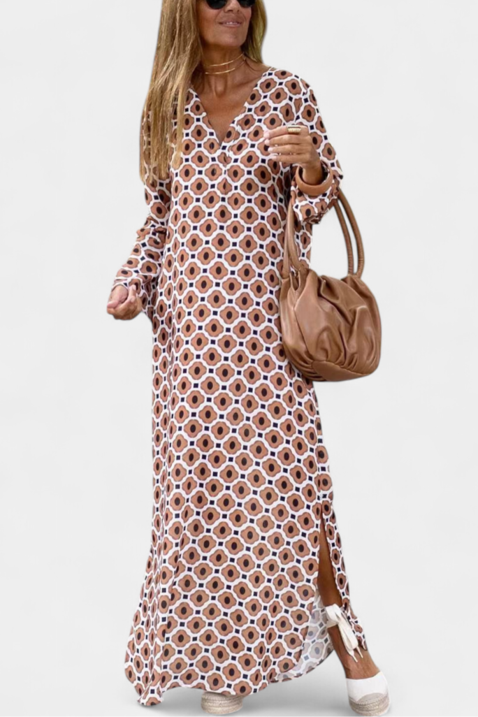 Vestido largo Brisa geométrico con abertura y escote en V