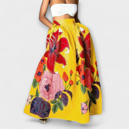 Falda maxi de talle alto con estampado floral