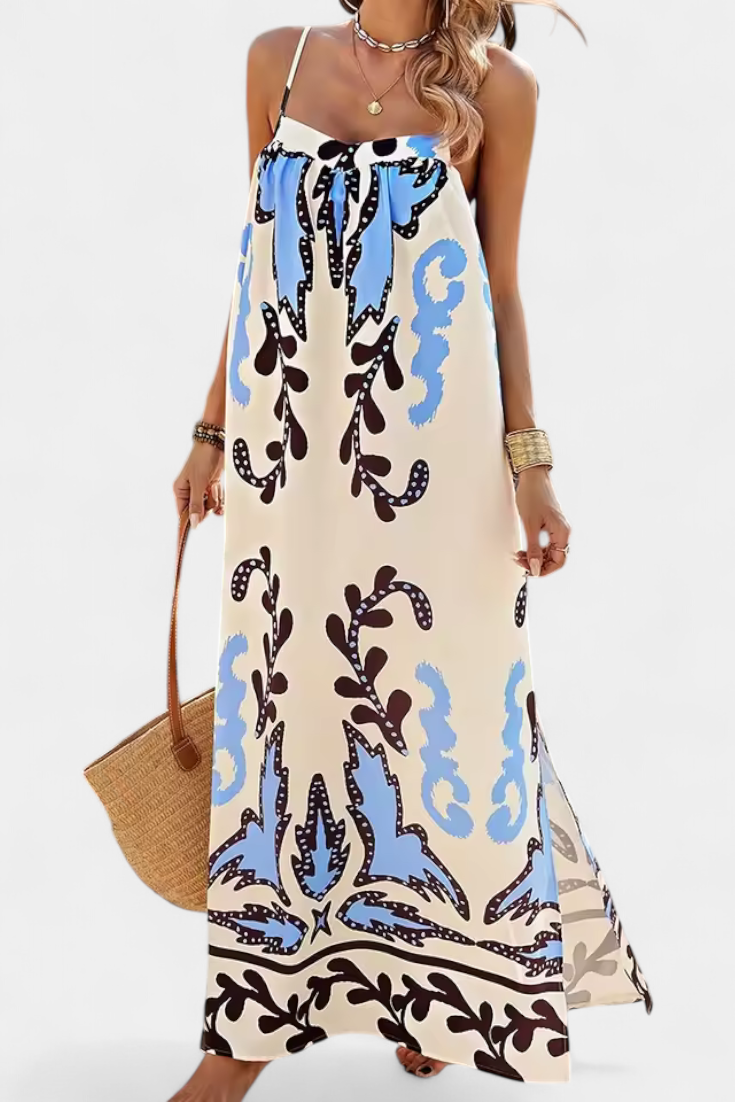 Vestido Wilma estampado tropical espalda descubierta