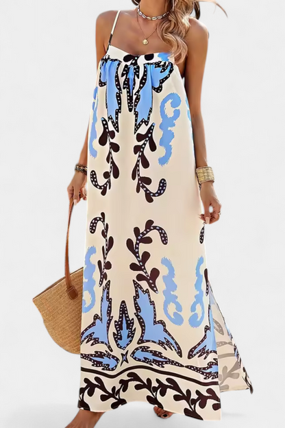 Vestido Wilma estampado tropical espalda descubierta