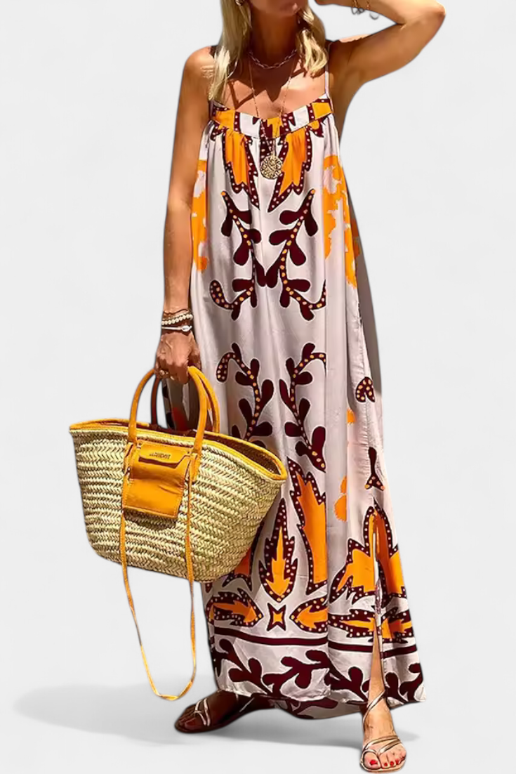 Vestido Wilma estampado tropical espalda descubierta