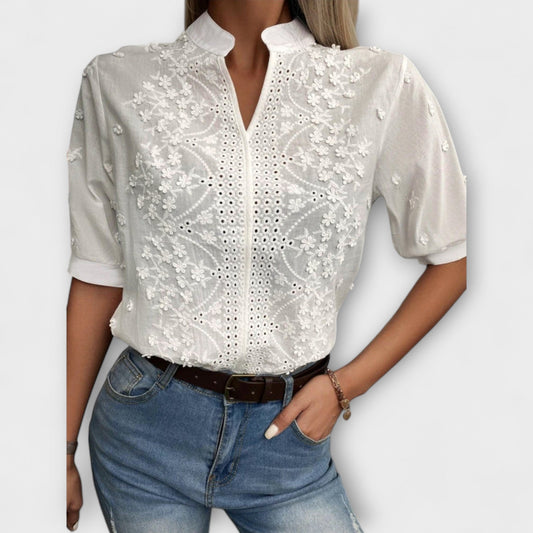 Camisa de verano para mujer con bordado floral