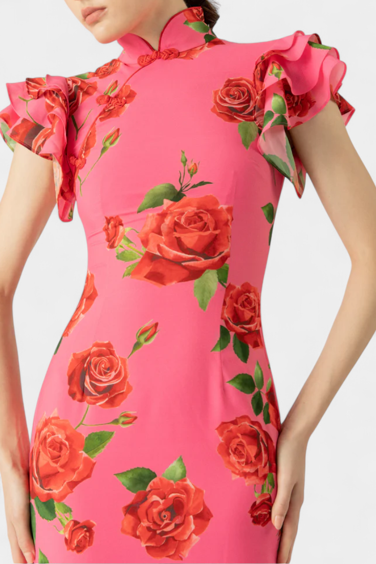 Vestido elegante Maiora con estampado de rosas