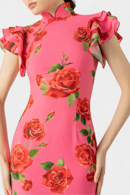 Vestido elegante Maiora con estampado de rosas