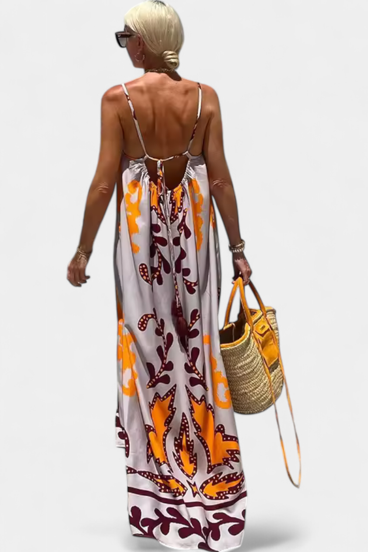 Vestido Wilma estampado tropical espalda descubierta