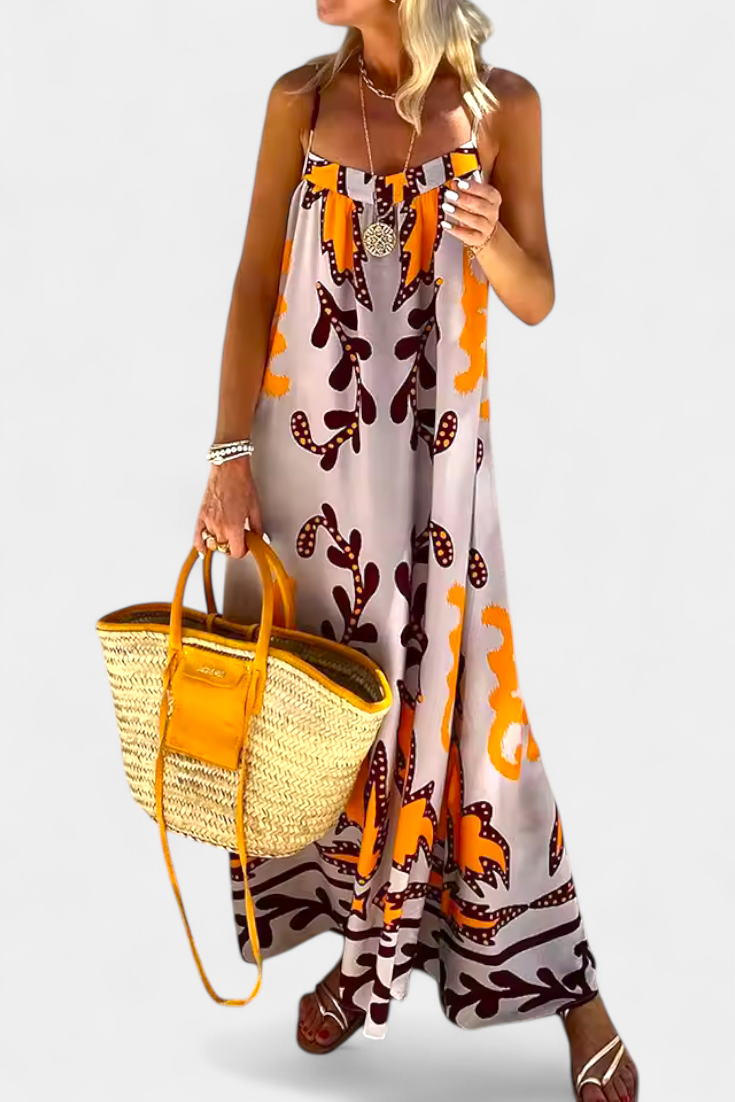 Vestido Wilma estampado tropical espalda descubierta