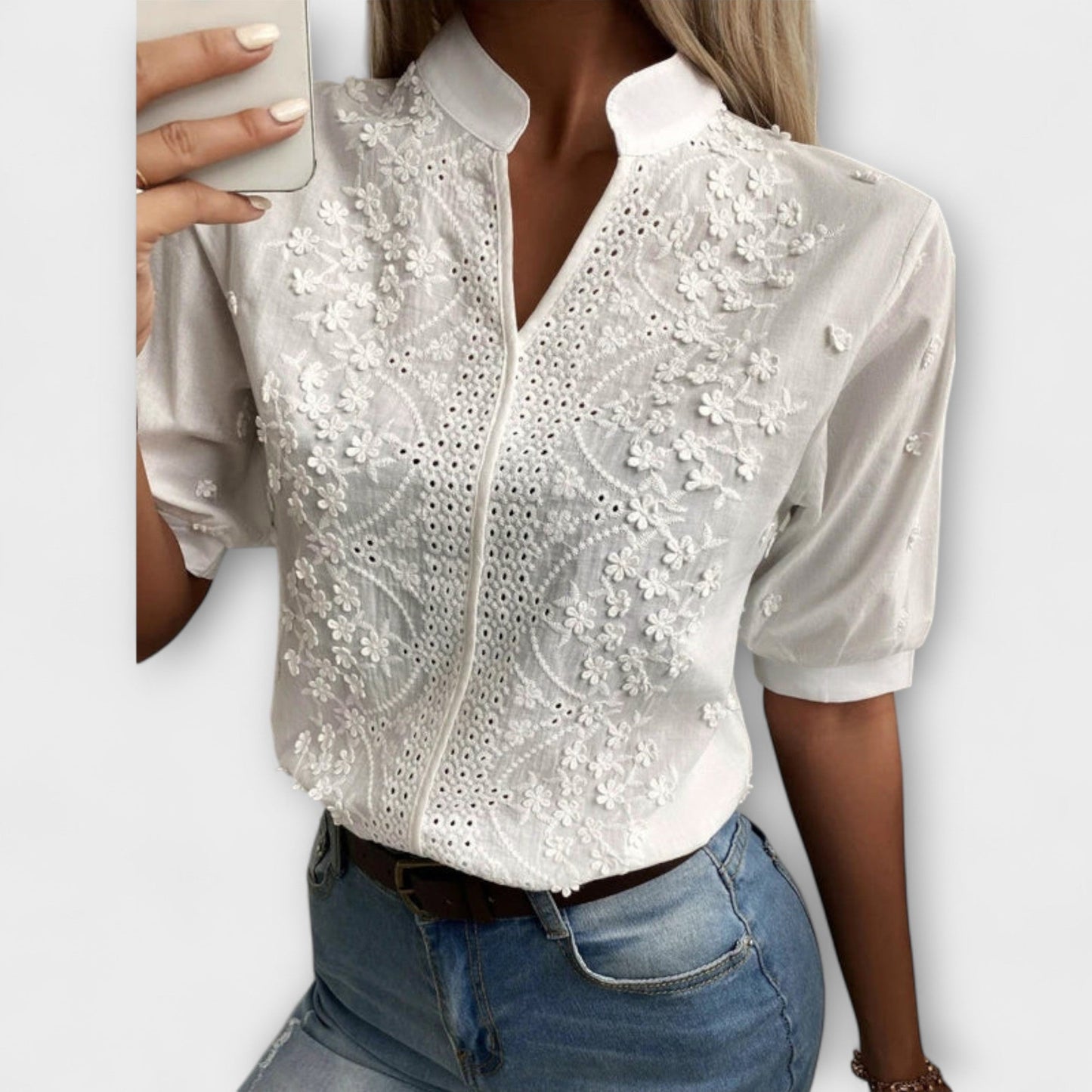 Camisa de verano para mujer con bordado floral