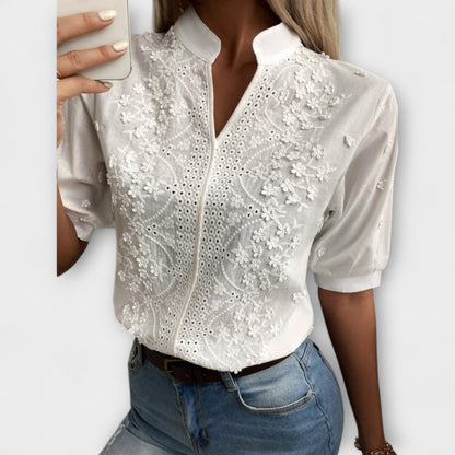 Camisa de verano para mujer con bordado floral