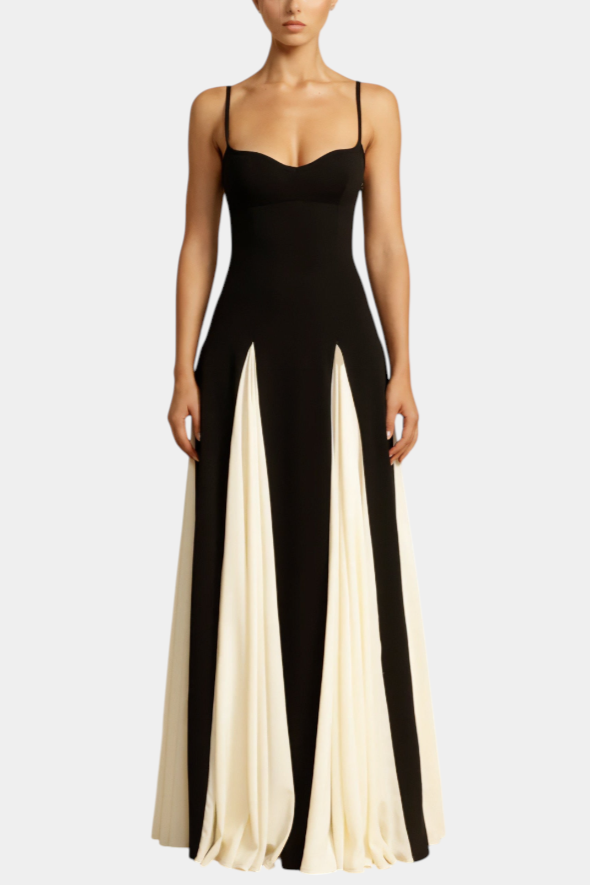 Vestido maxi bicolor Catalina con tirantes delgados