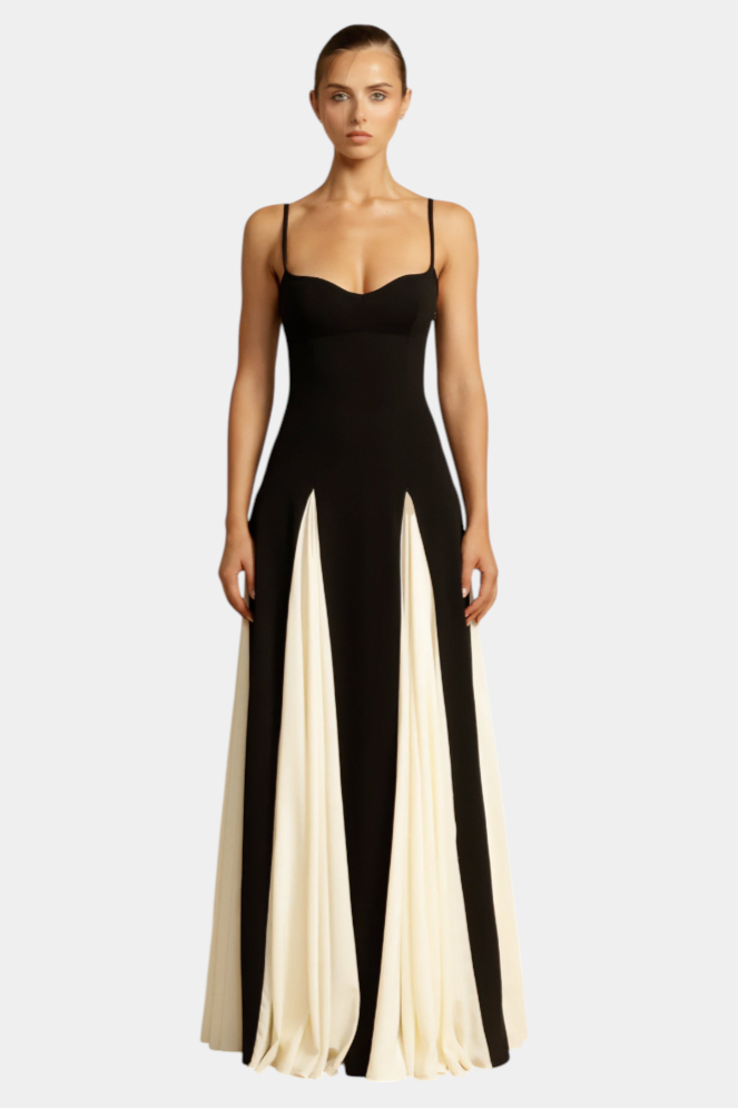Vestido maxi bicolor Catalina con tirantes delgados