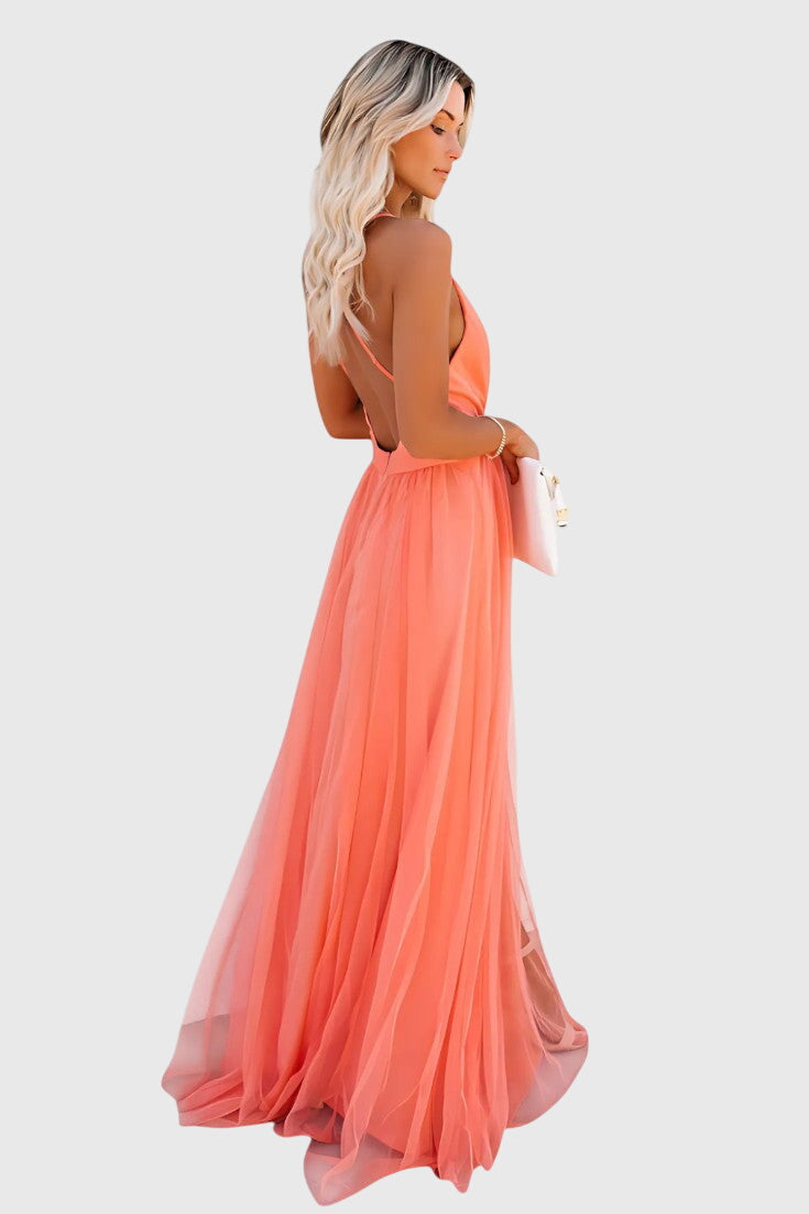 Vestido maxi sin mangas de tul