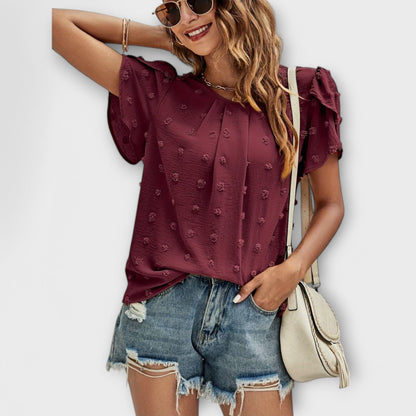 Camisa Charlotte con mangas florales estilo punto suizo