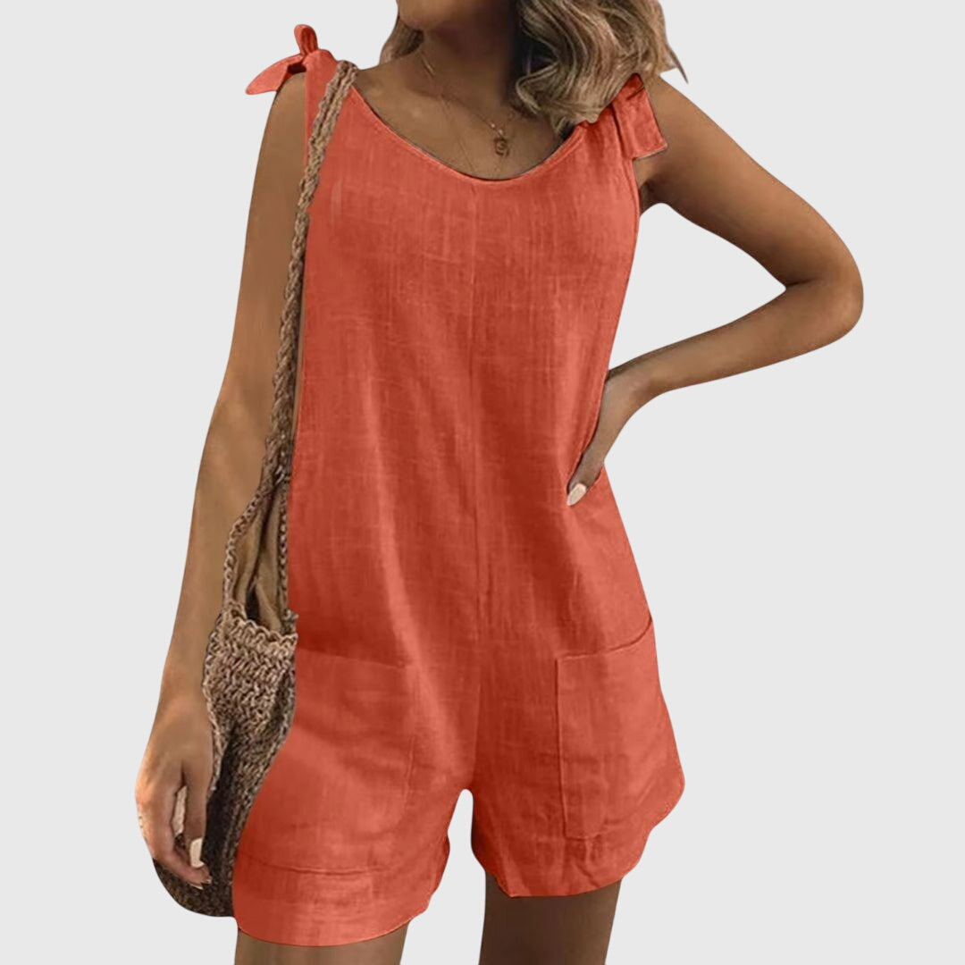 Mono sin tirantes de algodón y lino