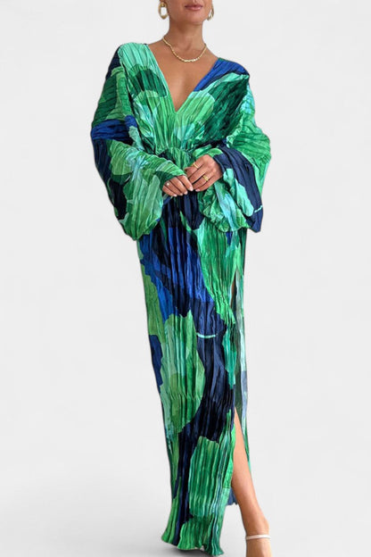 Vestido maxi corto Rebecca con pliegues