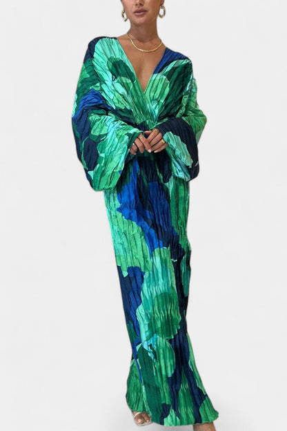 Vestido maxi corto Rebecca con pliegues