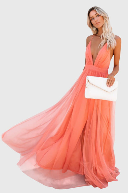 Vestido maxi sin mangas de tul