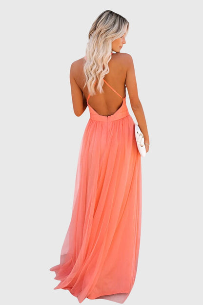 Vestido maxi sin mangas de tul