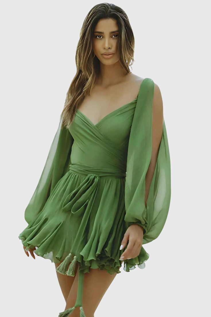 Vestidos mini con escote en V y mangas ligeras