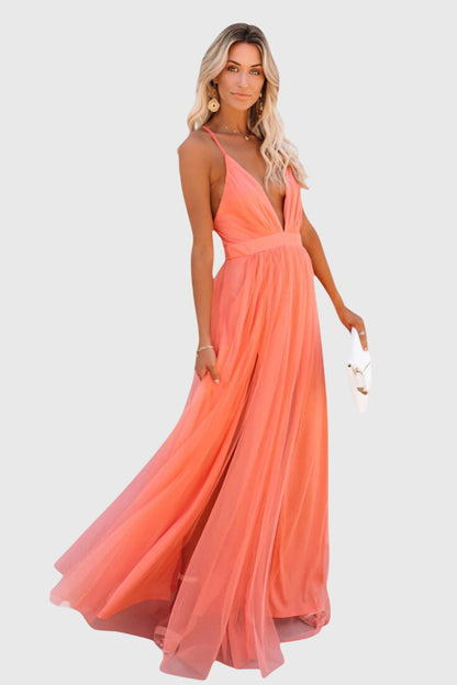 Vestido maxi sin mangas de tul