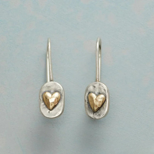 Pendientes vintage de plata con corazón de oro