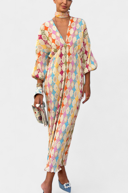 Vestido maxi de shanis con estampado geométrico