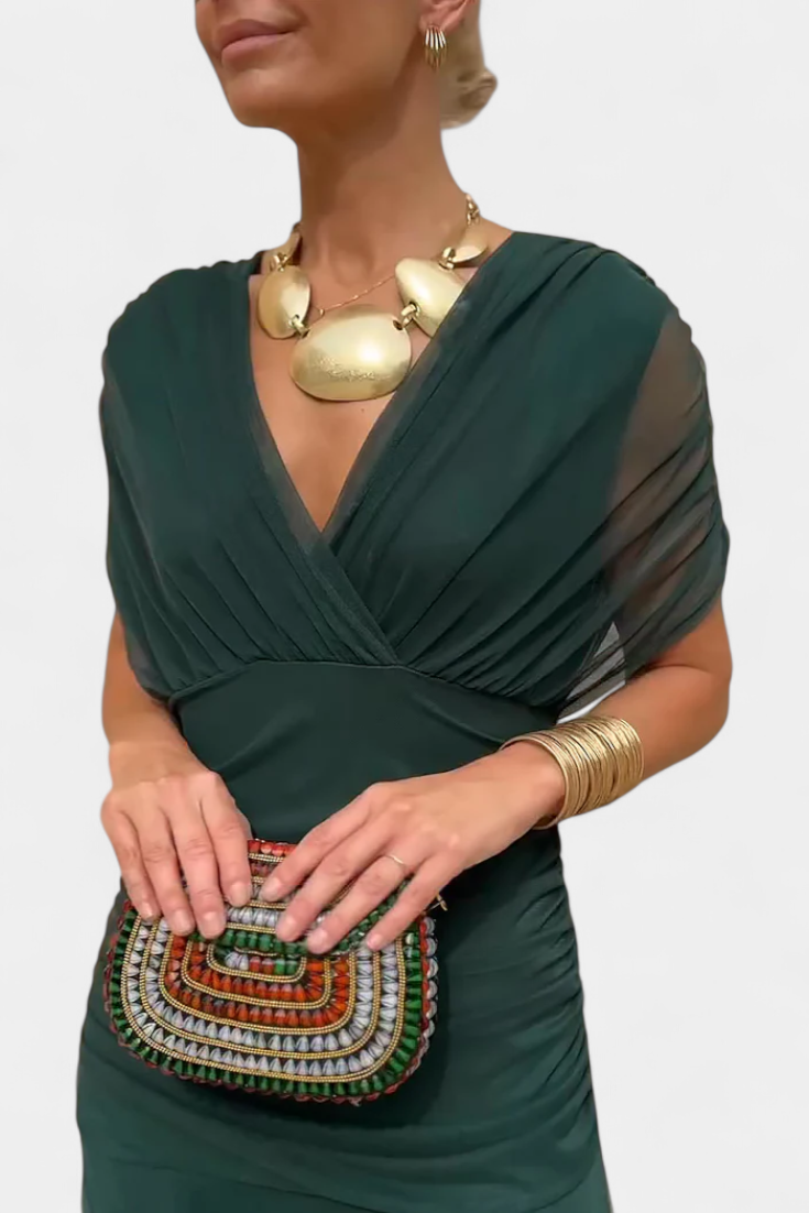 Vestido largo Alondra con estampado floral de fantasía y escote en V