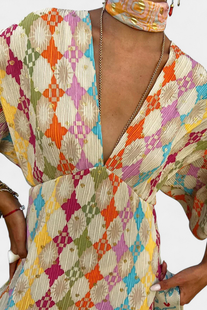 Vestido maxi de shanis con estampado geométrico