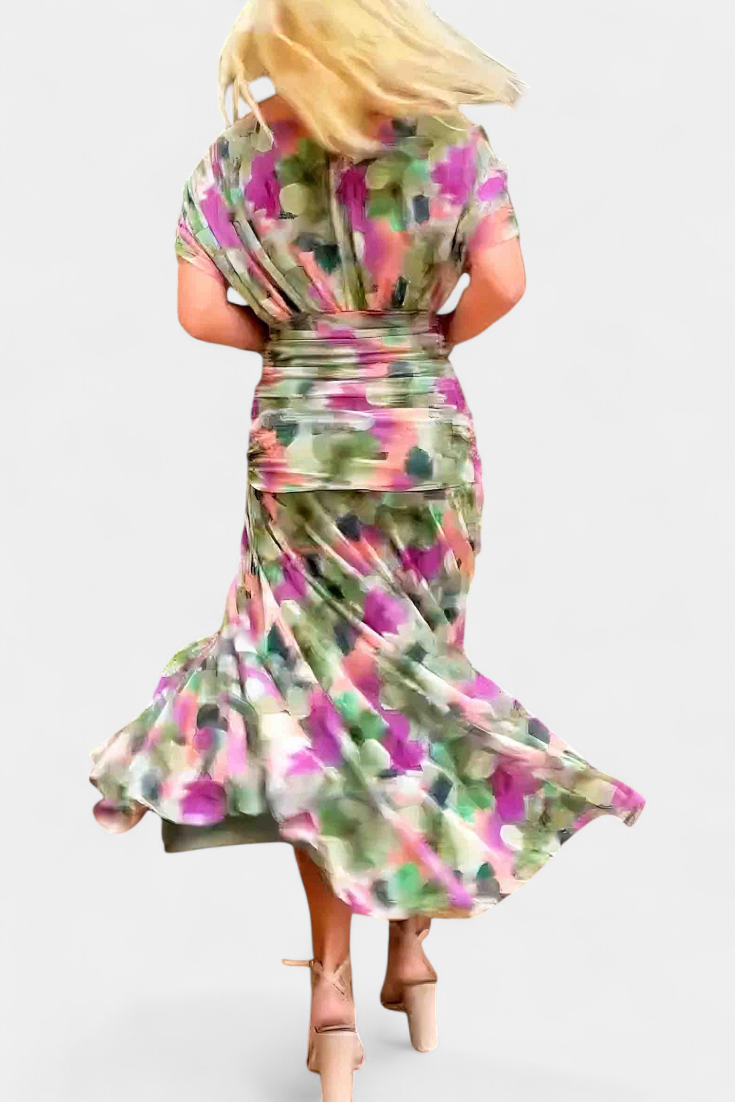 Vestido largo Alondra con estampado floral fantasía y escote en V