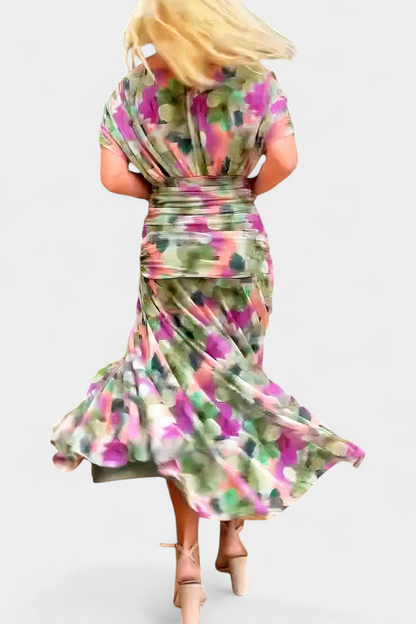 Vestido largo Alondra con estampado floral fantasía y escote en V